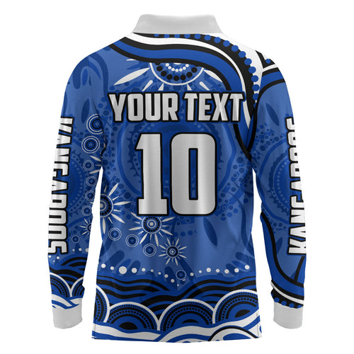 Personalized North Melbourne Kangaroos Footy Mascot Long Sleeve Polo Shirt Aboriginal Dot Art - Dreamtime Football Mascot