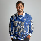 Personalized North Melbourne Kangaroos Footy Mascot Long Sleeve Polo Shirt Aboriginal Dot Art - Dreamtime Football Mascot