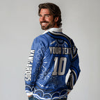Personalized North Melbourne Kangaroos Footy Mascot Long Sleeve Polo Shirt Aboriginal Dot Art - Dreamtime Football Mascot