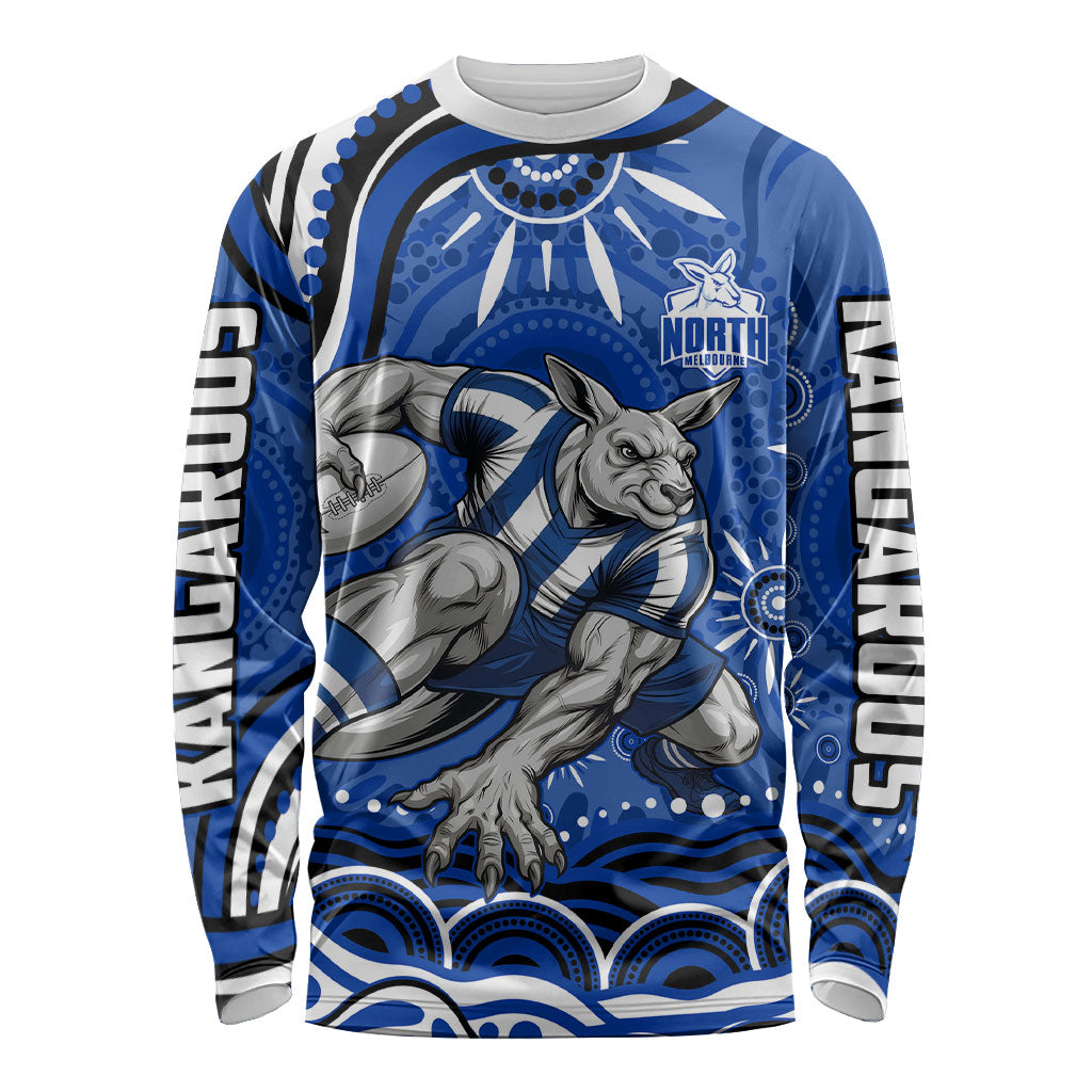 Personalized North Melbourne Kangaroos Footy Mascot Long Sleeve Shirt Aboriginal Dot Art - Dreamtime Football Mascot