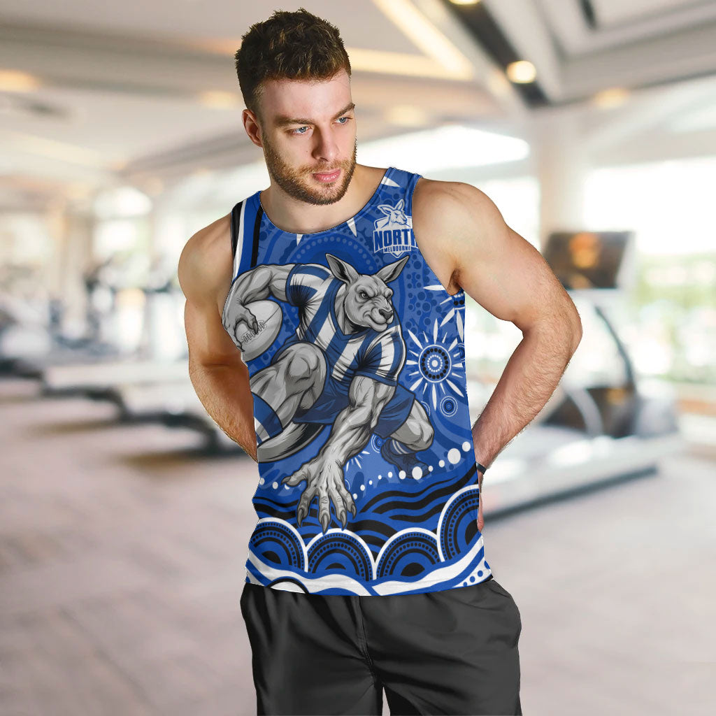 Personalized North Melbourne Kangaroos Footy Mascot Men Tank Top Aboriginal Dot Art - Dreamtime Football Mascot
