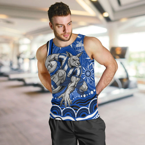 Personalized North Melbourne Kangaroos Footy Mascot Men Tank Top Aboriginal Dot Art - Dreamtime Football Mascot