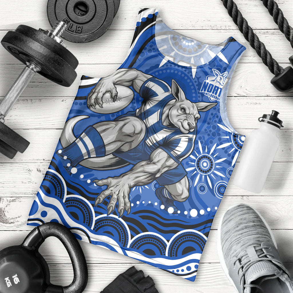 Personalized North Melbourne Kangaroos Footy Mascot Men Tank Top Aboriginal Dot Art - Dreamtime Football Mascot