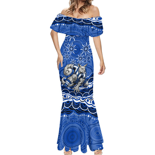Personalized North Melbourne Kangaroos Footy Mascot Mermaid Dress Aboriginal Dot Art - Dreamtime Football Mascot