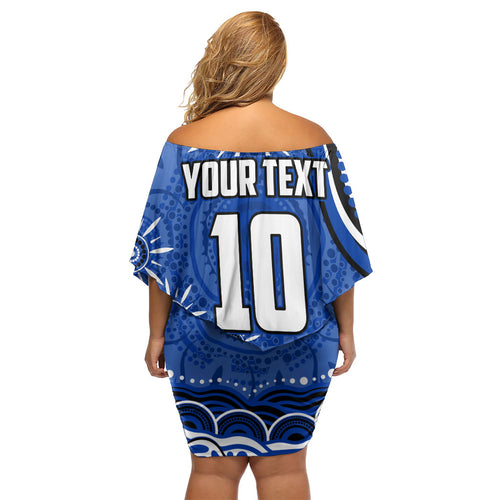 Personalized North Melbourne Kangaroos Footy Mascot Off Shoulder Short Dress Aboriginal Dot Art - Dreamtime Football Mascot