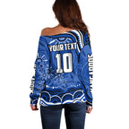 Personalized North Melbourne Kangaroos Footy Mascot Off Shoulder Sweater Aboriginal Dot Art - Dreamtime Football Mascot