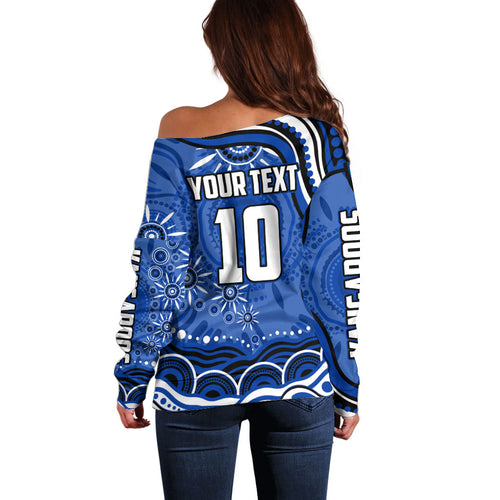 Personalized North Melbourne Kangaroos Footy Mascot Off Shoulder Sweater Aboriginal Dot Art - Dreamtime Football Mascot