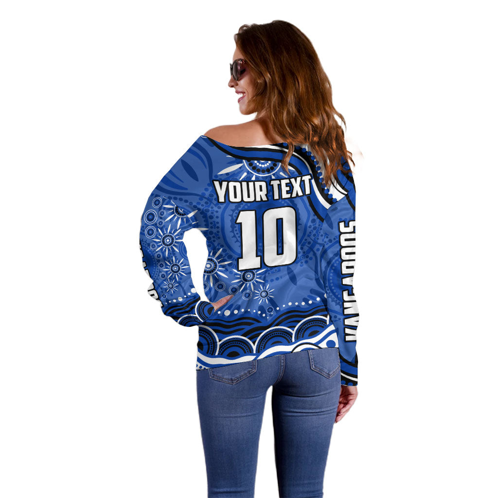 Personalized North Melbourne Kangaroos Footy Mascot Off Shoulder Sweater Aboriginal Dot Art - Dreamtime Football Mascot