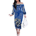 Personalized North Melbourne Kangaroos Footy Mascot Off The Shoulder Long Sleeve Dress Aboriginal Dot Art - Dreamtime Football Mascot