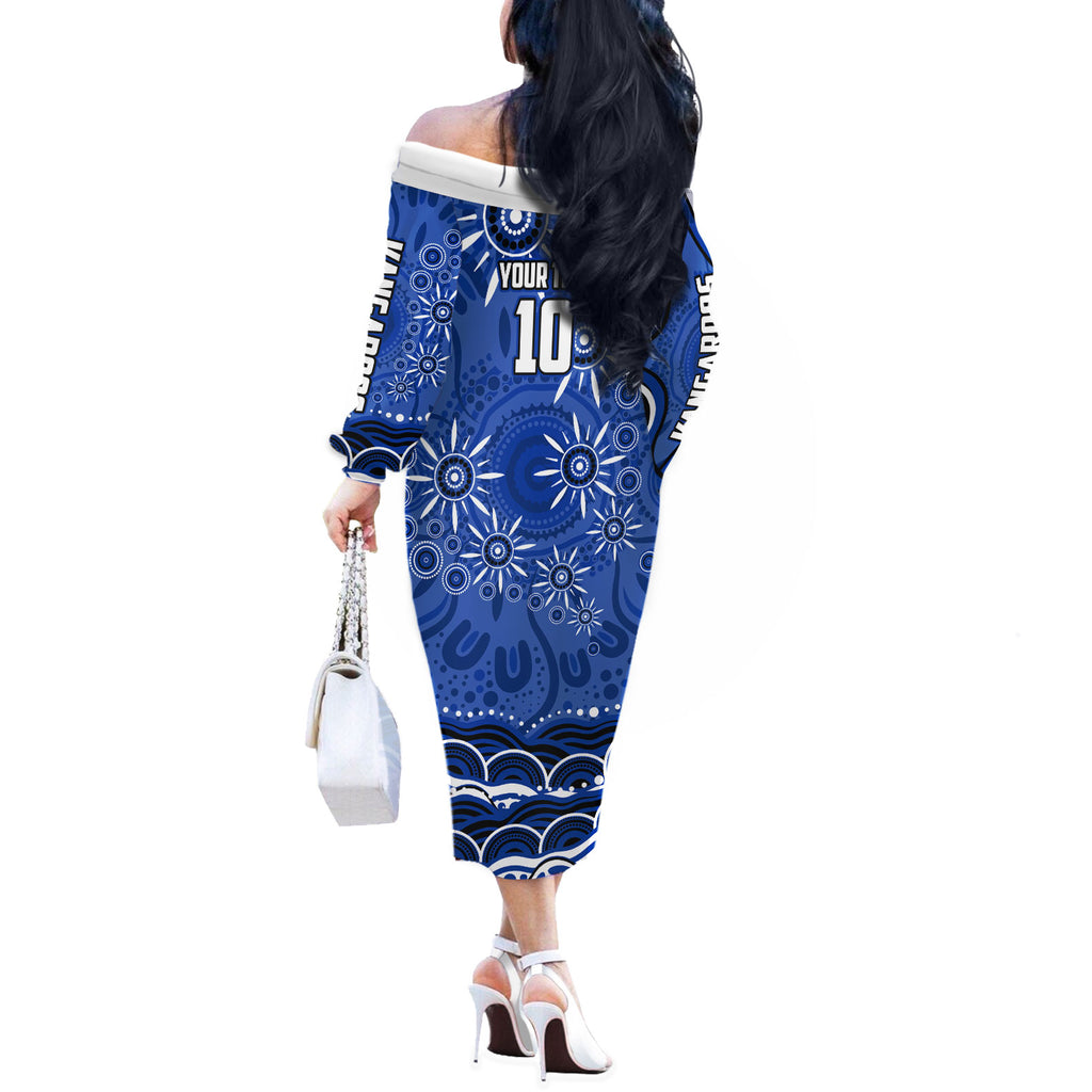 Personalized North Melbourne Kangaroos Footy Mascot Off The Shoulder Long Sleeve Dress Aboriginal Dot Art - Dreamtime Football Mascot