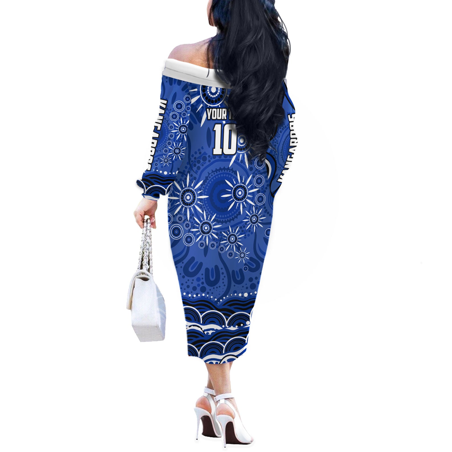 Personalized North Melbourne Kangaroos Footy Mascot Off The Shoulder Long Sleeve Dress Aboriginal Dot Art - Dreamtime Football Mascot