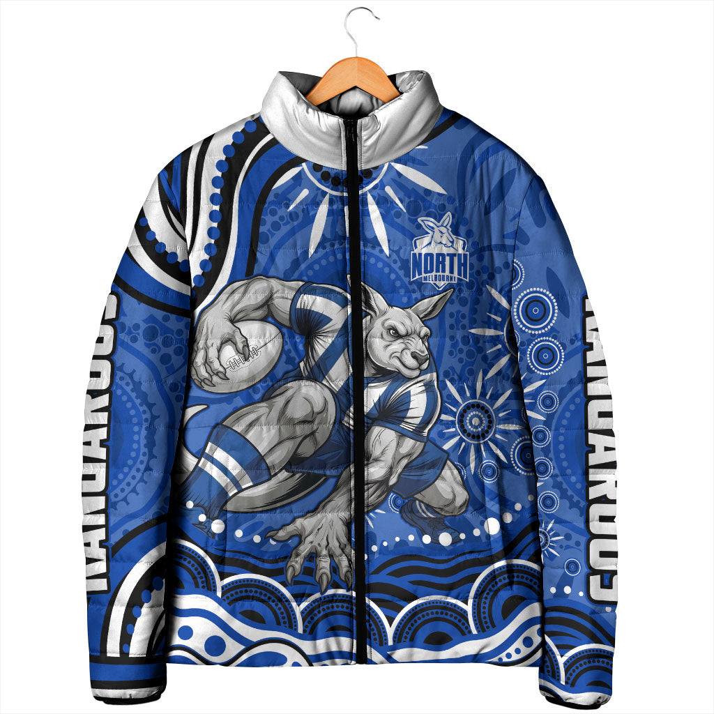 Personalized North Melbourne Kangaroos Footy Mascot Padded Jacket Aboriginal Dot Art - Dreamtime Football Mascot