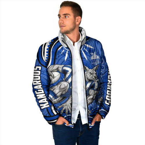 Personalized North Melbourne Kangaroos Footy Mascot Padded Jacket Aboriginal Dot Art - Dreamtime Football Mascot