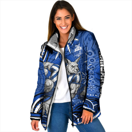 Personalized North Melbourne Kangaroos Footy Mascot Padded Jacket Aboriginal Dot Art - Dreamtime Football Mascot