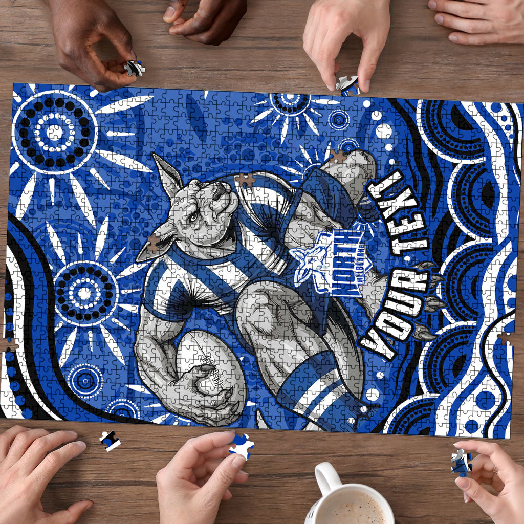 Personalized North Melbourne Kangaroos Footy Mascot Puzzle Aboriginal Dot Art - Dreamtime Football Mascot