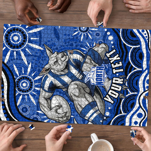 Personalized North Melbourne Kangaroos Footy Mascot Puzzle Aboriginal Dot Art - Dreamtime Football Mascot