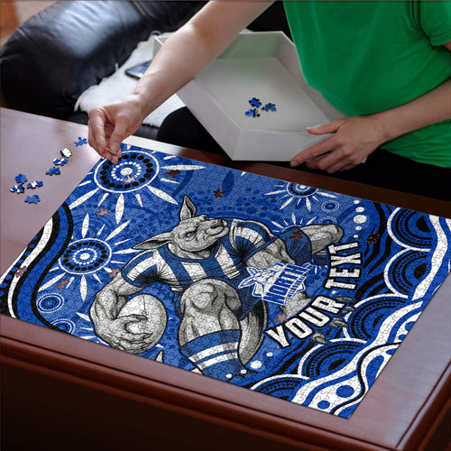 Personalized North Melbourne Kangaroos Footy Mascot Puzzle Aboriginal Dot Art - Dreamtime Football Mascot