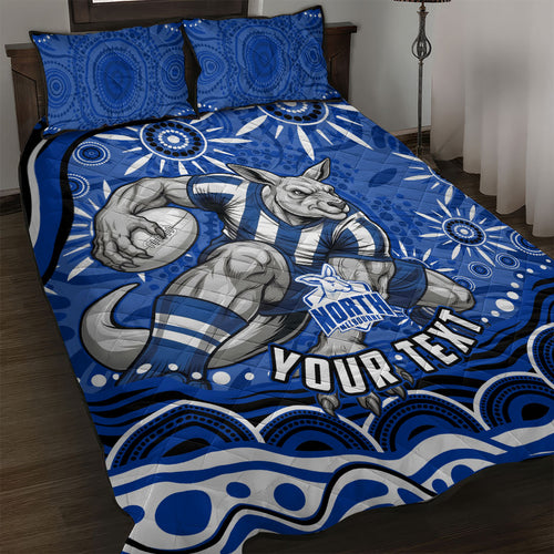 Personalized North Melbourne Kangaroos Footy Mascot Quilt Bed Set Aboriginal Dot Art - Dreamtime Football Mascot