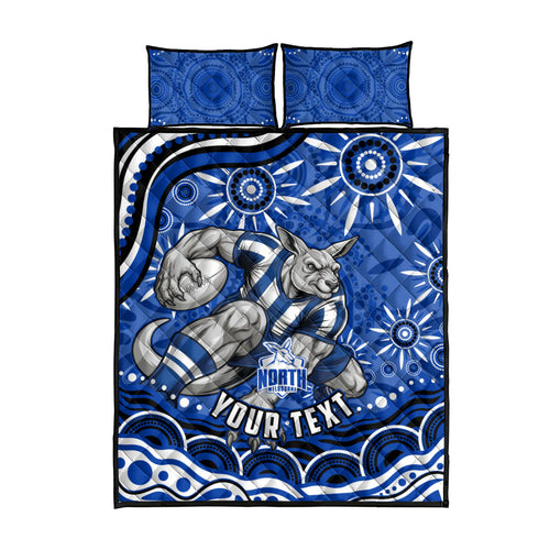 Personalized North Melbourne Kangaroos Footy Mascot Quilt Bed Set Aboriginal Dot Art - Dreamtime Football Mascot