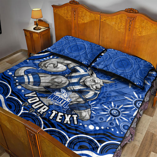 Personalized North Melbourne Kangaroos Footy Mascot Quilt Bed Set Aboriginal Dot Art - Dreamtime Football Mascot