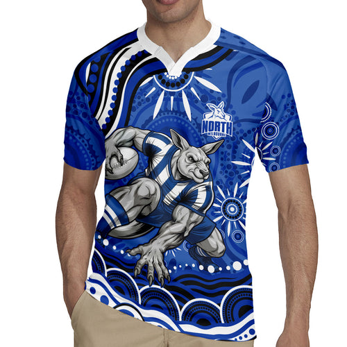 Personalized North Melbourne Kangaroos Footy Mascot Rugby Jersey Aboriginal Dot Art - Dreamtime Football Mascot