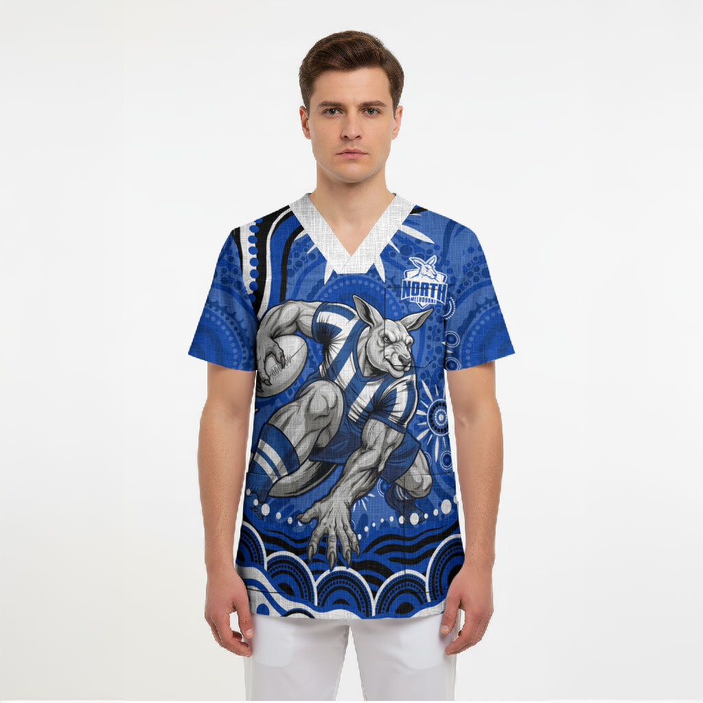 Personalized North Melbourne Kangaroos Footy Mascot Scrub Top Aboriginal Dot Art - Dreamtime Football Mascot