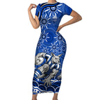 Personalized North Melbourne Kangaroos Footy Mascot Short Sleeve Bodycon Dress Aboriginal Dot Art - Dreamtime Football Mascot