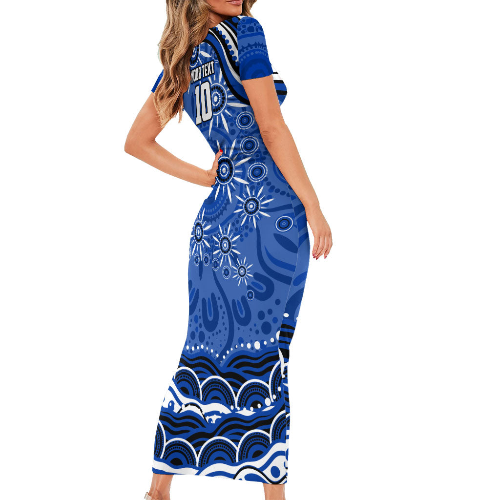 Personalized North Melbourne Kangaroos Footy Mascot Short Sleeve Bodycon Dress Aboriginal Dot Art - Dreamtime Football Mascot
