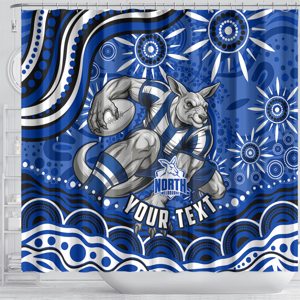 Personalized North Melbourne Kangaroos Footy Mascot Shower Curtain Aboriginal Dot Art - Dreamtime Football Mascot
