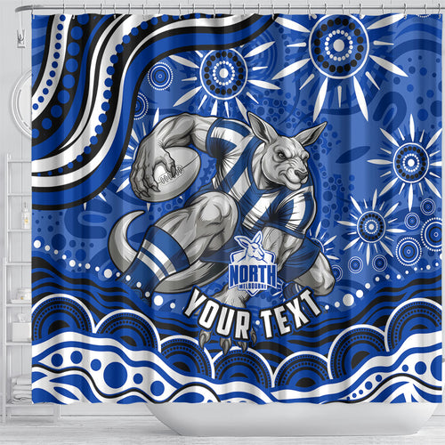 Personalized North Melbourne Kangaroos Footy Mascot Shower Curtain Aboriginal Dot Art - Dreamtime Football Mascot