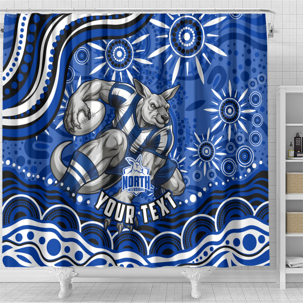 Personalized North Melbourne Kangaroos Footy Mascot Shower Curtain Aboriginal Dot Art - Dreamtime Football Mascot