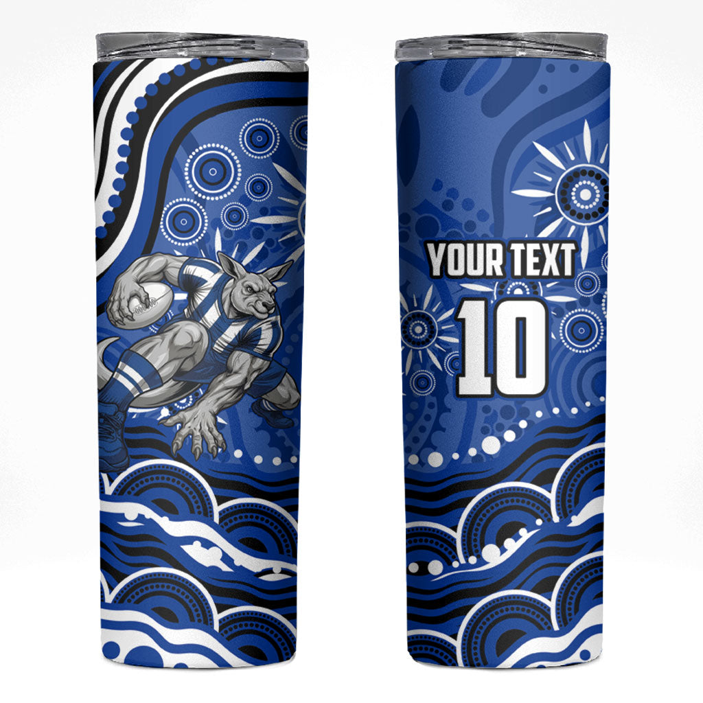 Personalized North Melbourne Kangaroos Footy Mascot Skinny Tumbler Aboriginal Dot Art - Dreamtime Football Mascot