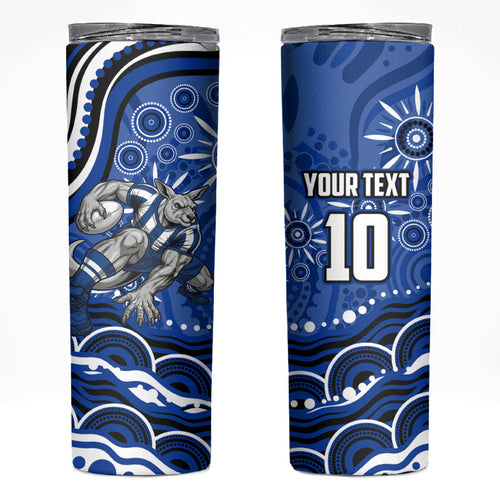 Personalized North Melbourne Kangaroos Footy Mascot Skinny Tumbler Aboriginal Dot Art - Dreamtime Football Mascot
