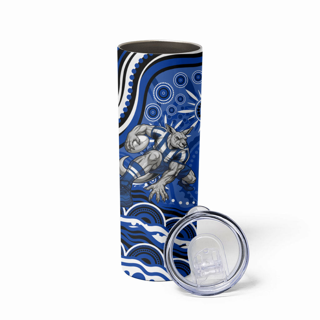 Personalized North Melbourne Kangaroos Footy Mascot Skinny Tumbler Aboriginal Dot Art - Dreamtime Football Mascot