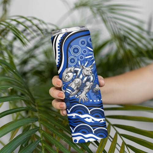 Personalized North Melbourne Kangaroos Footy Mascot Skinny Tumbler Aboriginal Dot Art - Dreamtime Football Mascot