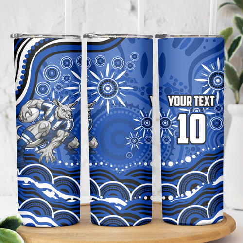 Personalized North Melbourne Kangaroos Footy Mascot Skinny Tumbler Aboriginal Dot Art - Dreamtime Football Mascot