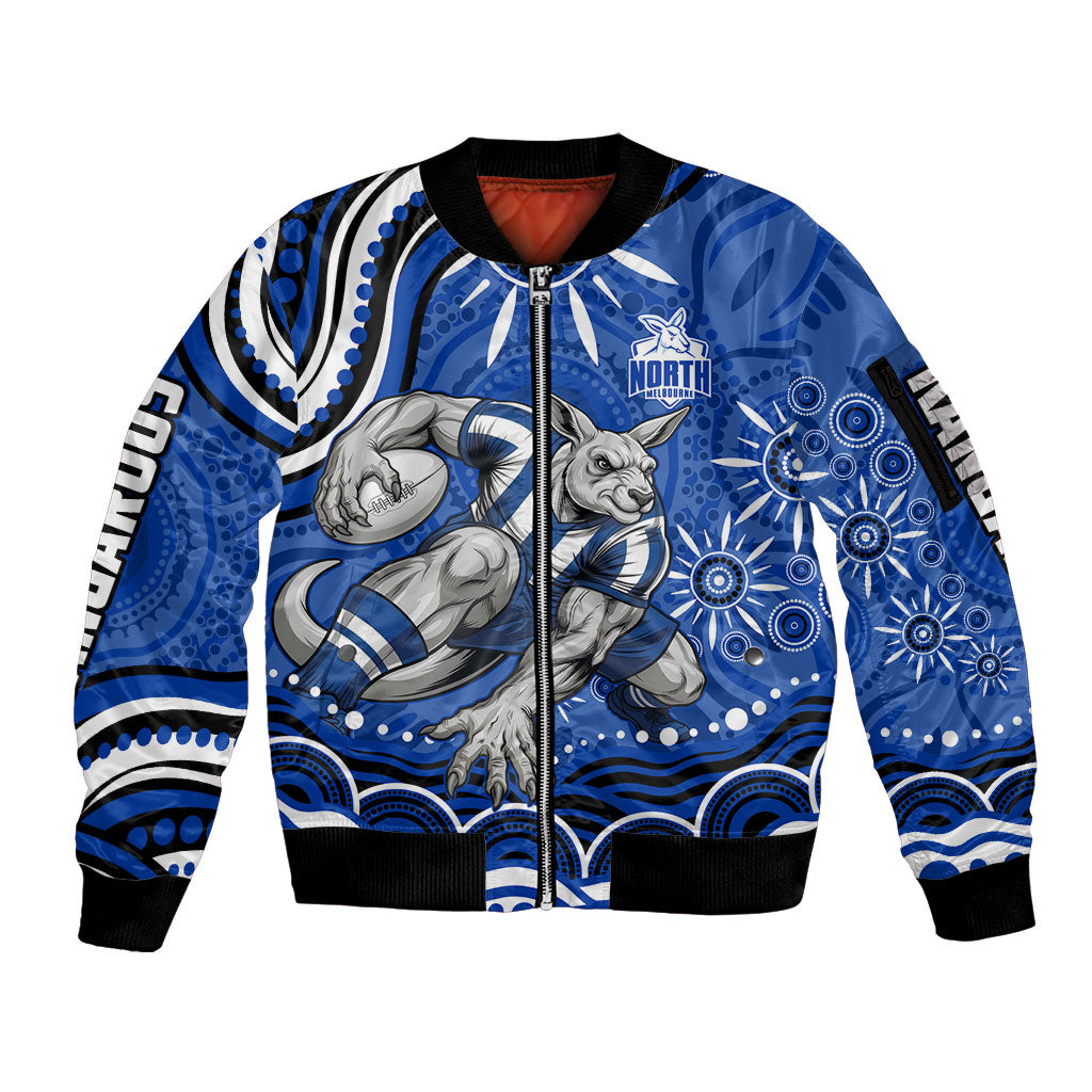 Personalized North Melbourne Kangaroos Footy Mascot Sleeve Zip Bomber Jacket Aboriginal Dot Art - Dreamtime Football Mascot
