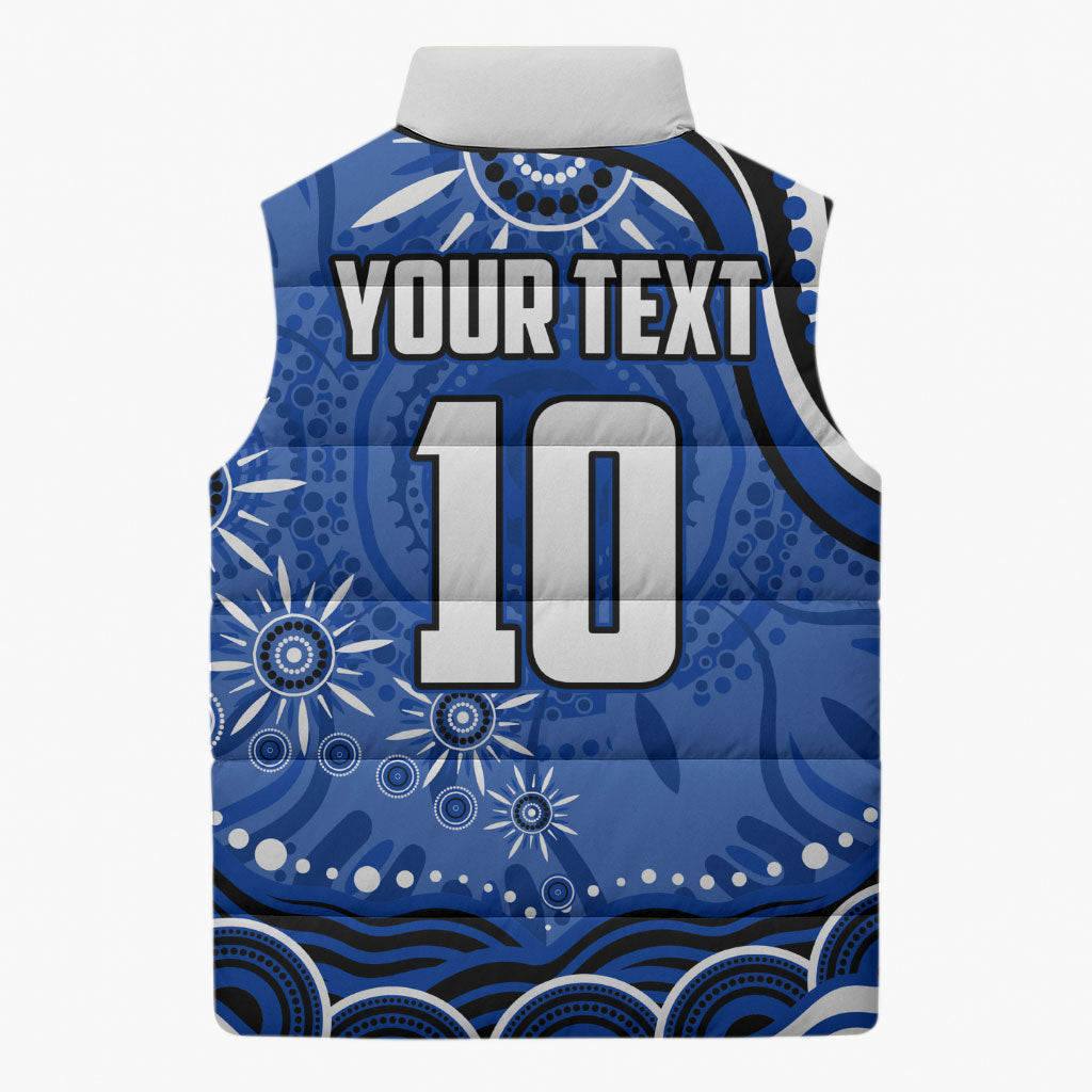 Personalized North Melbourne Kangaroos Footy Mascot Sleeveless Puffer Jacket Aboriginal Dot Art - Dreamtime Football Mascot