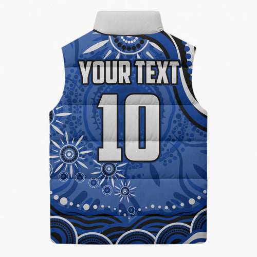 Personalized North Melbourne Kangaroos Footy Mascot Sleeveless Puffer Jacket Aboriginal Dot Art - Dreamtime Football Mascot