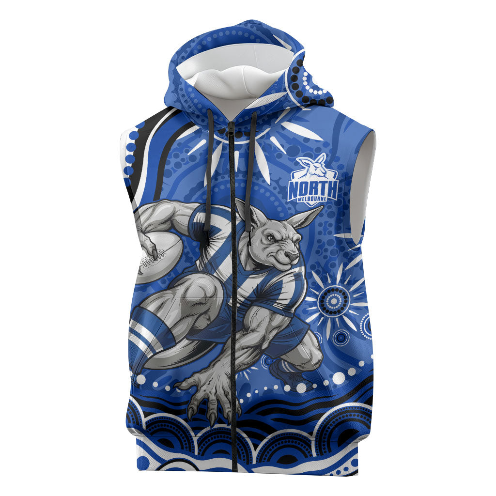 Personalized North Melbourne Kangaroos Footy Mascot Sleeveless Zip Hoodie Aboriginal Dot Art - Dreamtime Football Mascot