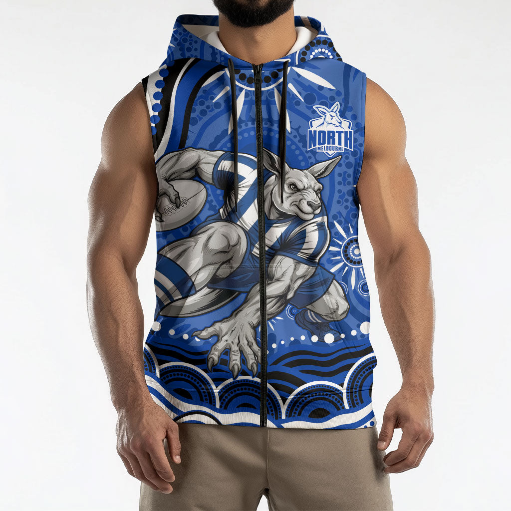 Personalized North Melbourne Kangaroos Footy Mascot Sleeveless Zip Hoodie Aboriginal Dot Art - Dreamtime Football Mascot