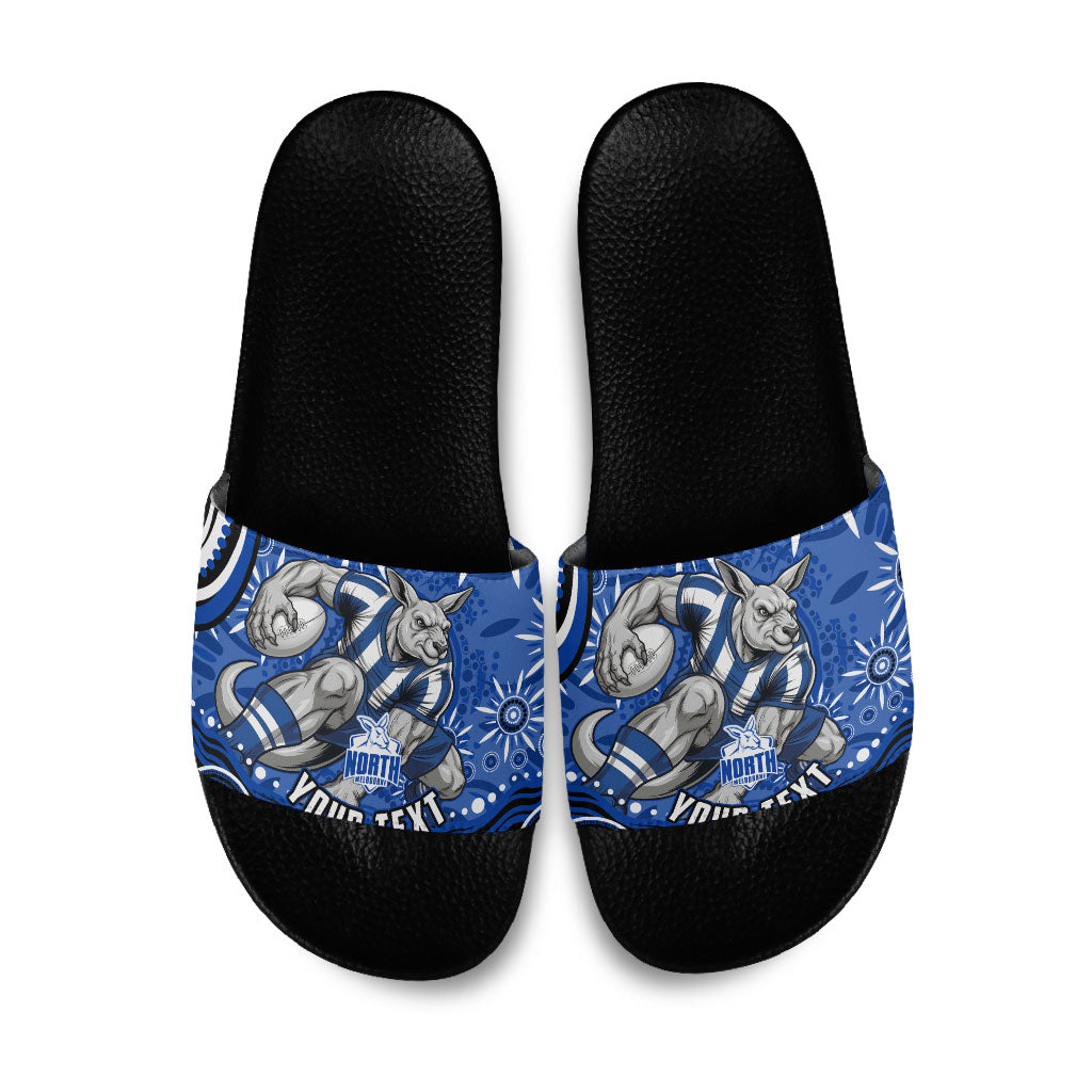 Personalized North Melbourne Kangaroos Footy Mascot Slide Sandals Aboriginal Dot Art - Dreamtime Football Mascot