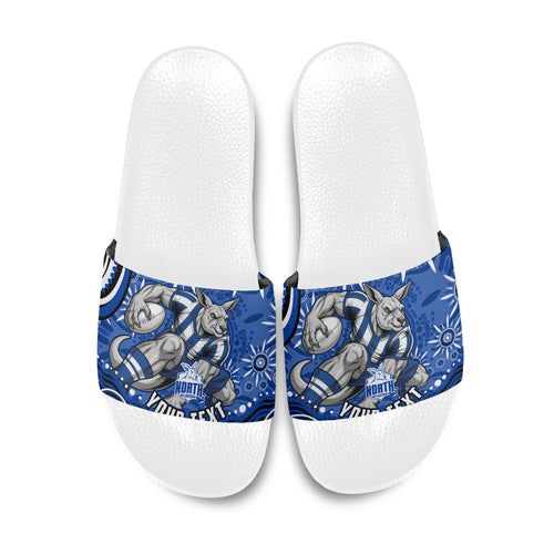 Personalized North Melbourne Kangaroos Footy Mascot Slide Sandals Aboriginal Dot Art - Dreamtime Football Mascot