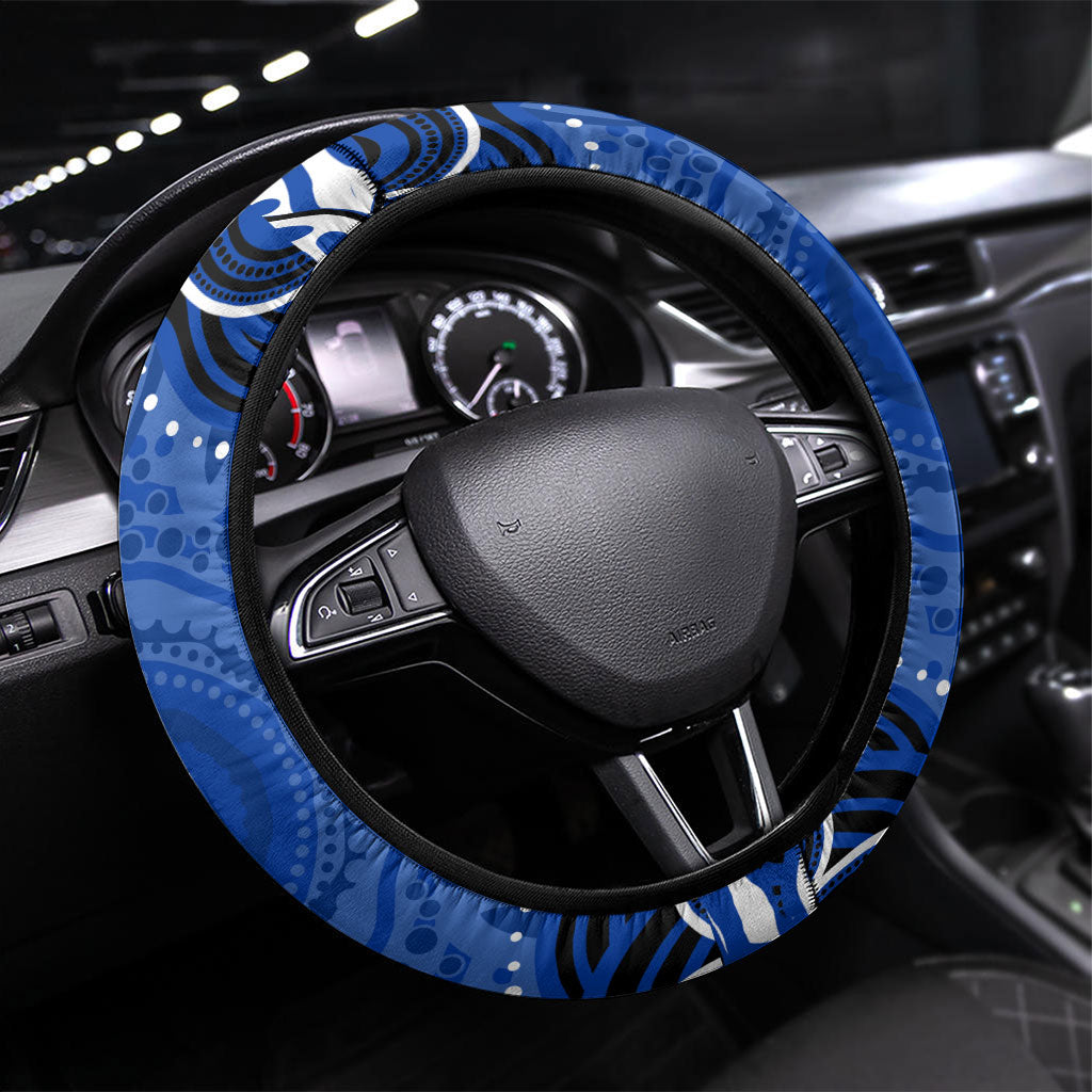 North Melbourne Kangaroos Footy Mascot Steering Wheel Cover Aboriginal Dot Art - Dreamtime Football Mascot