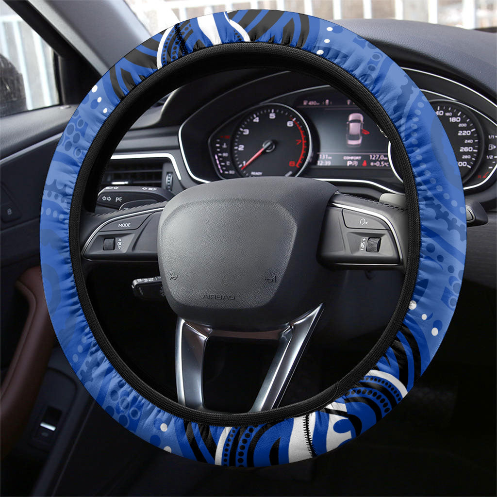North Melbourne Kangaroos Footy Mascot Steering Wheel Cover Aboriginal Dot Art - Dreamtime Football Mascot
