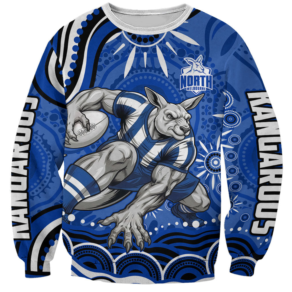 Personalized North Melbourne Kangaroos Footy Mascot Sweatshirt Aboriginal Dot Art - Dreamtime Football Mascot
