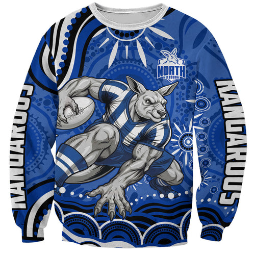 Personalized North Melbourne Kangaroos Footy Mascot Sweatshirt Aboriginal Dot Art - Dreamtime Football Mascot