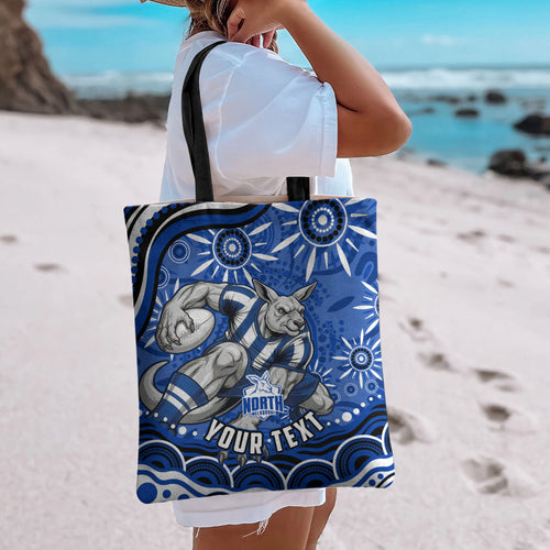 Personalized North Melbourne Kangaroos Footy Mascot Tote Bag Aboriginal Dot Art - Dreamtime Football Mascot