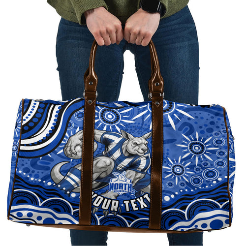 Personalized North Melbourne Kangaroos Footy Mascot Travel Bag Aboriginal Dot Art - Dreamtime Football Mascot