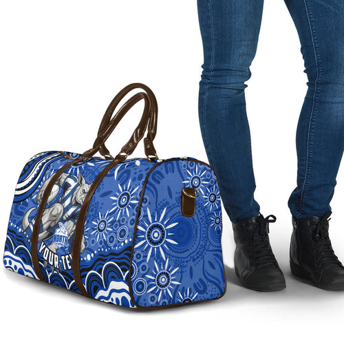 Personalized North Melbourne Kangaroos Footy Mascot Travel Bag Aboriginal Dot Art - Dreamtime Football Mascot